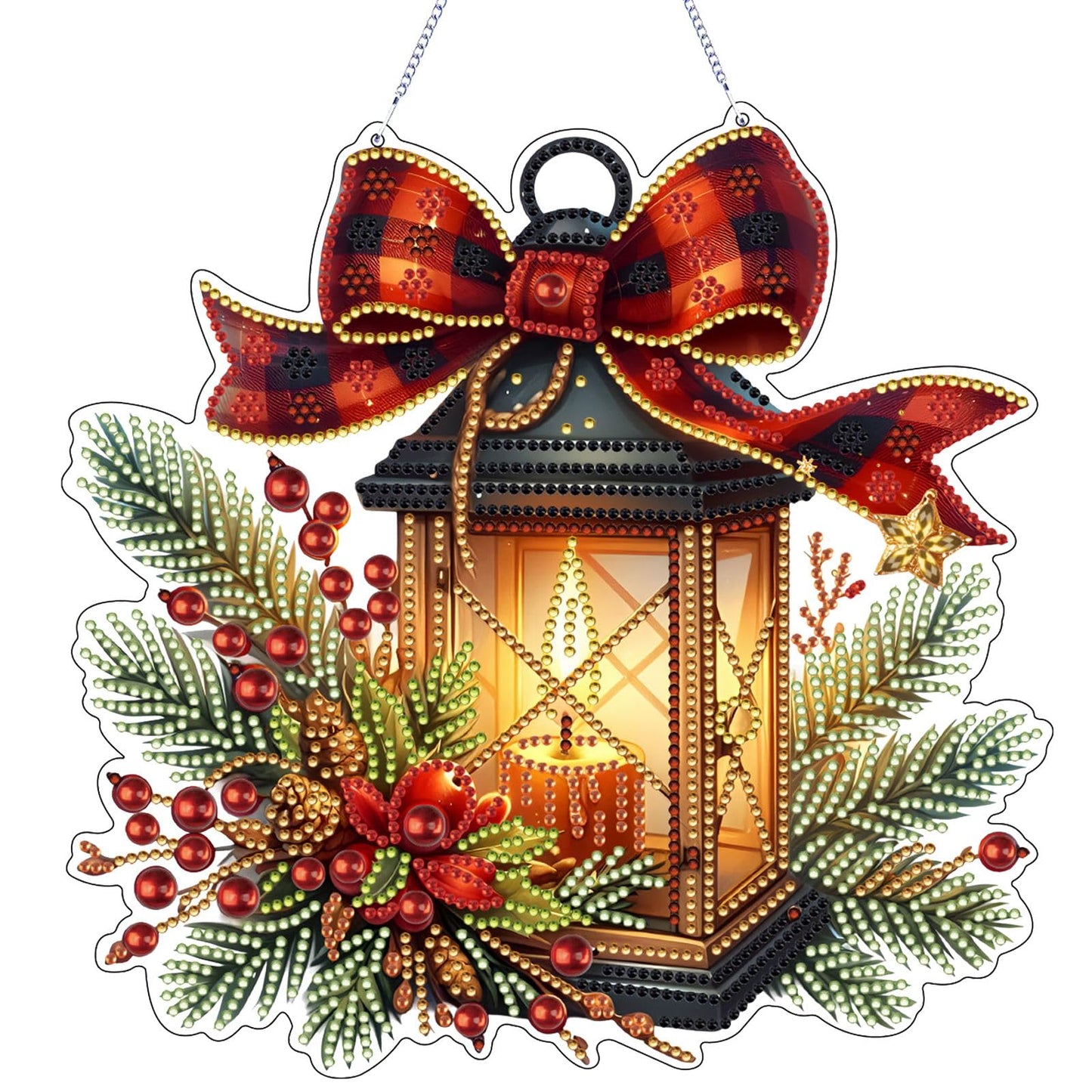 VODAPYC Christmas Diamond Art Hanging Kit for Adults, DIY Double Sided Special Shaped Diamonds Art Window Pendant Ornament for Home Decor(Candle Lamp)