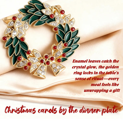Christmas Wreath Napkin Rings Set of 8, Enamel Berry Gold Alloy Napkin Holders, Holiday Table Decor for Christmas Dinner Place Settings