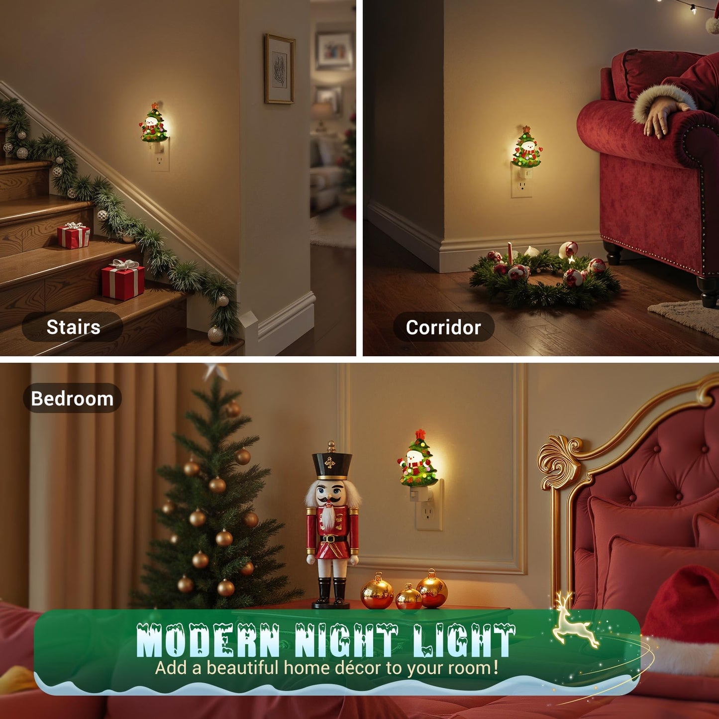 JandCase Christmas Tree & Snowman Night Light, 3000K Night Lights Plug into Wall,Cute & Funny Ceramics Christmas Night Light for Kids, 360° Rotatable for Home Party Decor,1 Pack