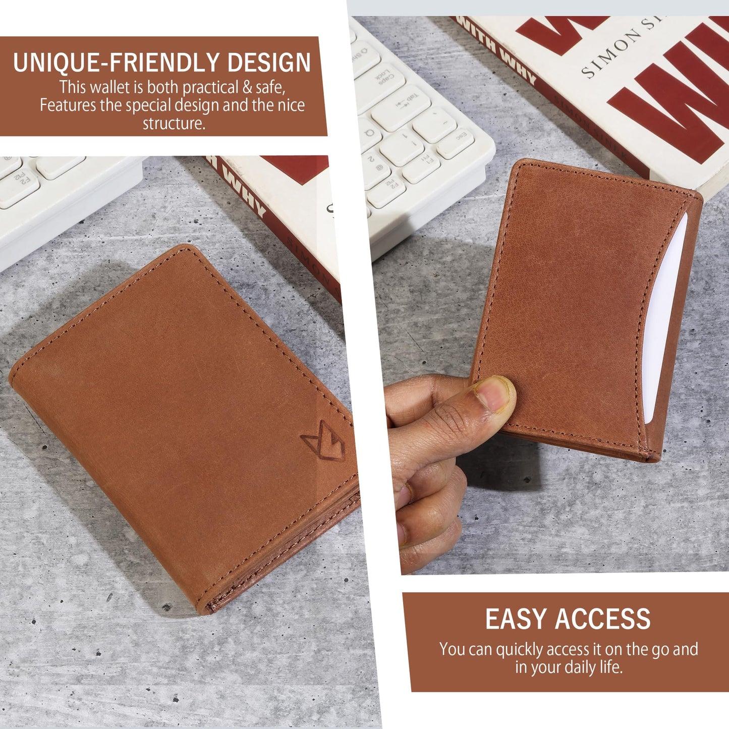 FOXHACKLE Full Grain Leather Credit Card Holder For Men and Women, Small RFID Blocking Bifold Wallet (With ID Slot, Hunter Tan)