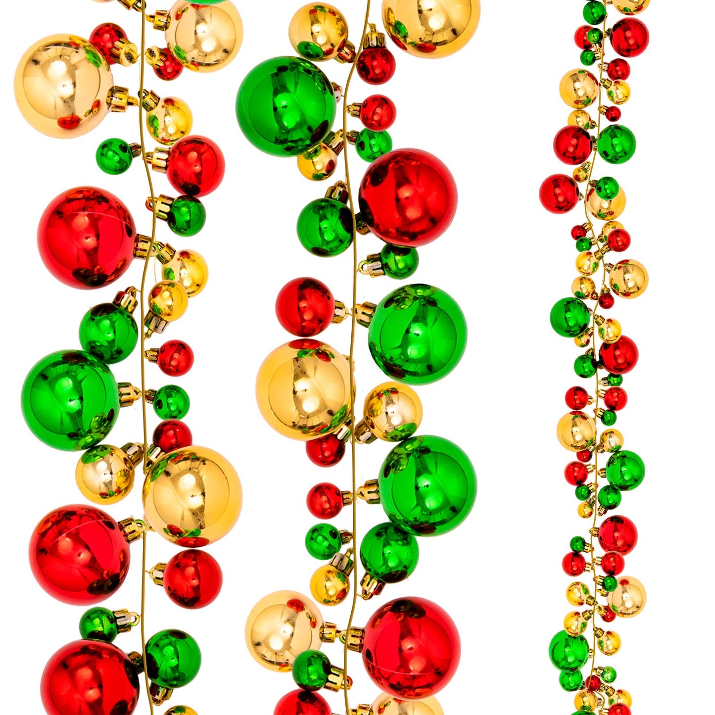 Whaline Christmas Ball Garland Ball Ornament 6ft Bauble Garland Christmas Tree Ball Decoration Shatterproof Ball Ornaments for Xmas Party Supplies, Indoor Outdoor Home Office, Red Green Gold
