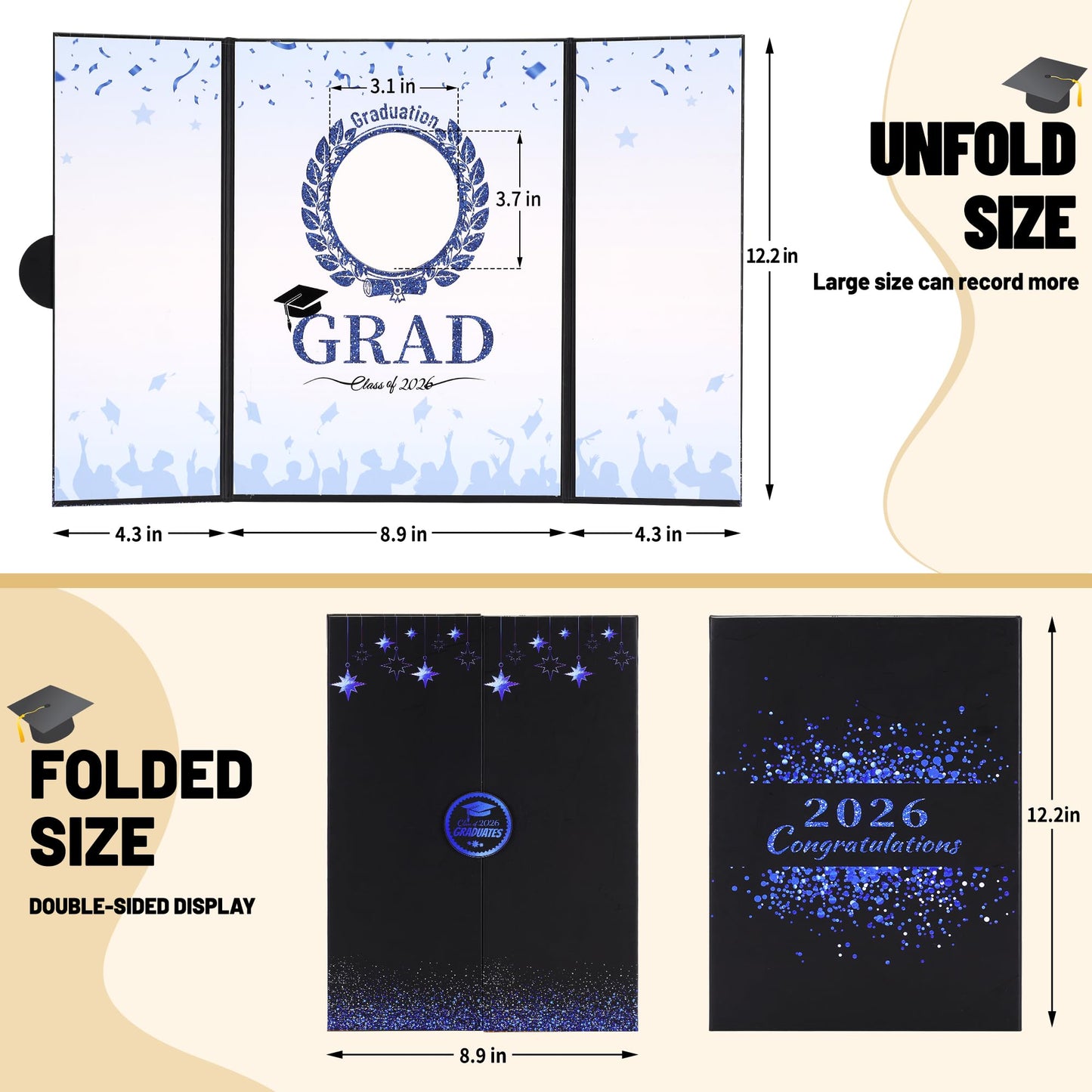 Forwe Graduation Guest Book 2026, Graduation Signature Board Sign in Book with Picture Frame for 4x6 Photo, Class of 2026 Graduation Party Decorations (Black&Blue)