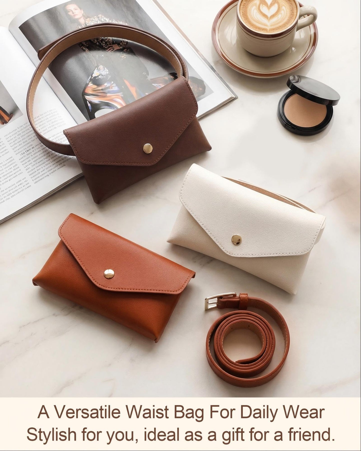 Shihanee 3 Pcs PU Leather Waist Belt Bags for Women Adjustable Fashion Mini Waist Pouch Equestrian Belt Bags for Fashion Party Riding Hiking Daily Use Y2k Accessory (Beige,Brown,Coffee)