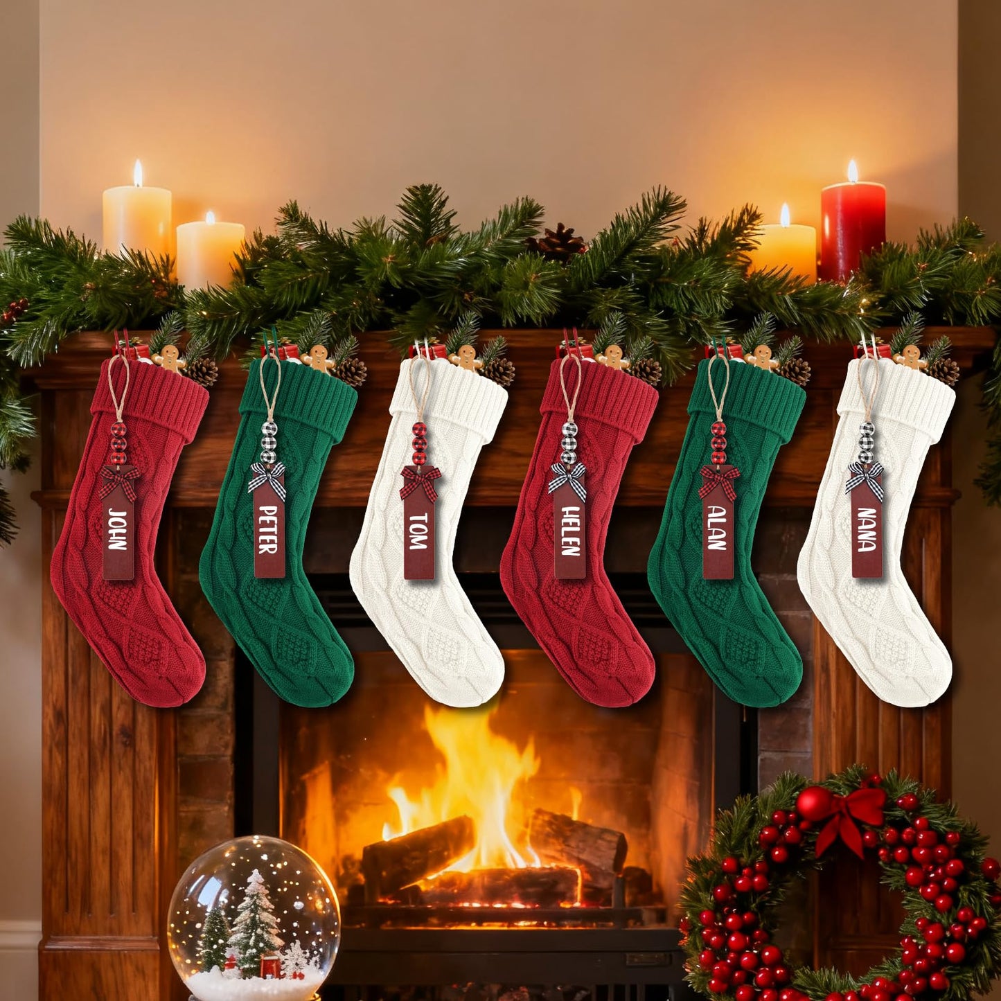 Suranew Christmas Stockings, Personalized Christmas Stockings 18 Inches Large Size Cable Knitted Stocking Gifts in Red, White, Green