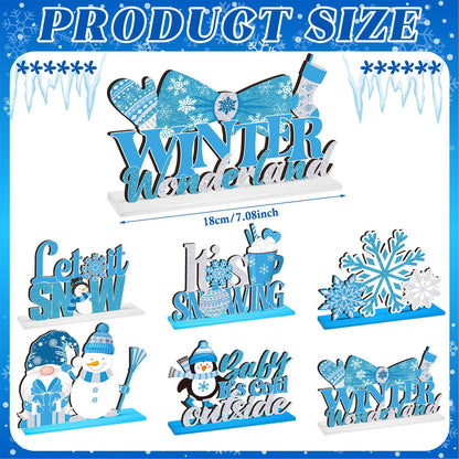 Shellwei 6 Pcs Winter Party Table Decorations Snowflake Snowman Wooden Centerpieces Winter Let It Snow Party Baby is Cold Outside Decoration for Christmas Baby Shower Supplies