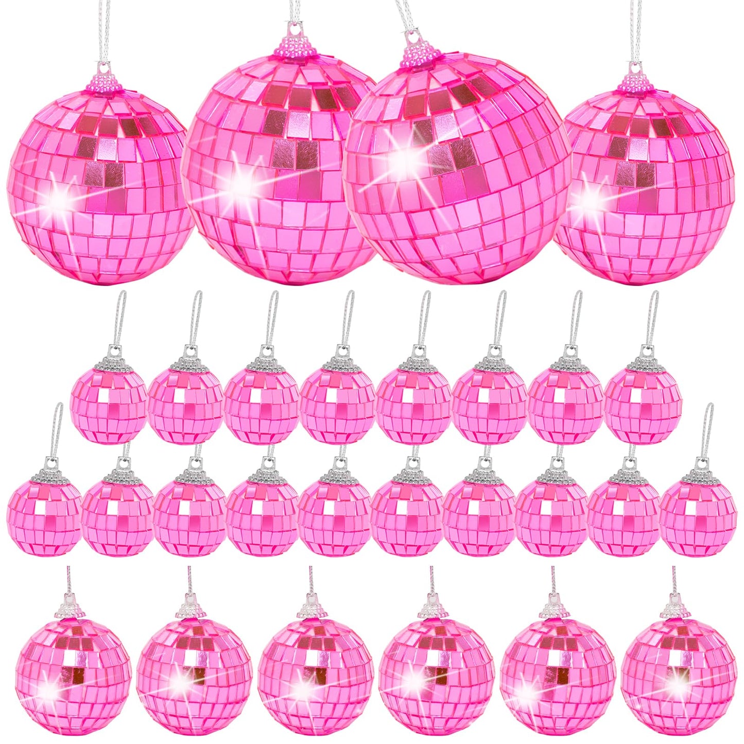 Mini Pink Disco Ball Ornaments: 28 Pack Small Disco Balls Decorations Different Sizes - Pink Disco Party Decorations Bulk for Christmas Tree Cake Room Birthday (1.2 Inch, 1.6 Inch, 2 Inch, 2.4 Inch)