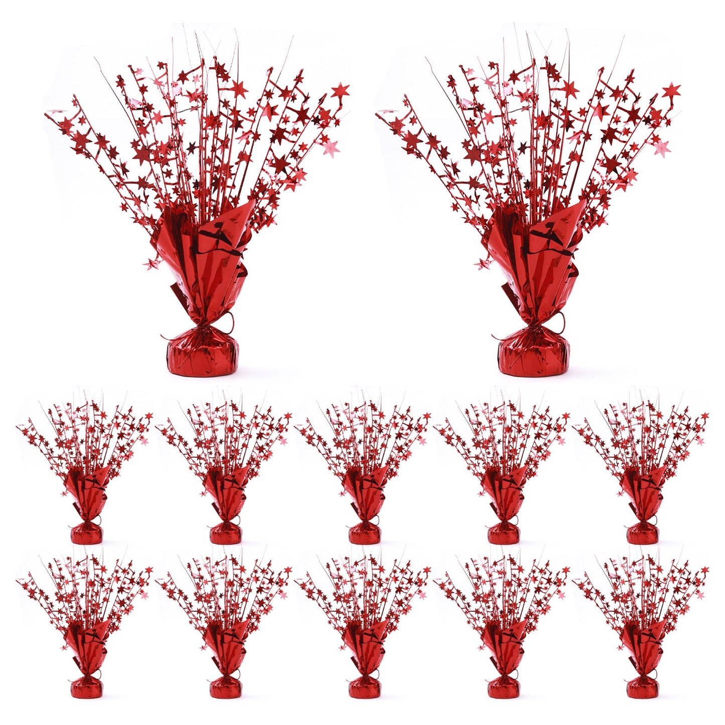 Ohiyoo 12 Pack Red Metallic Foil Spray Centerpiece Star Table Decoration Burst Table Centerpieces for Birthday New Year Wedding Anniversary Graduation Party Supply (Red)