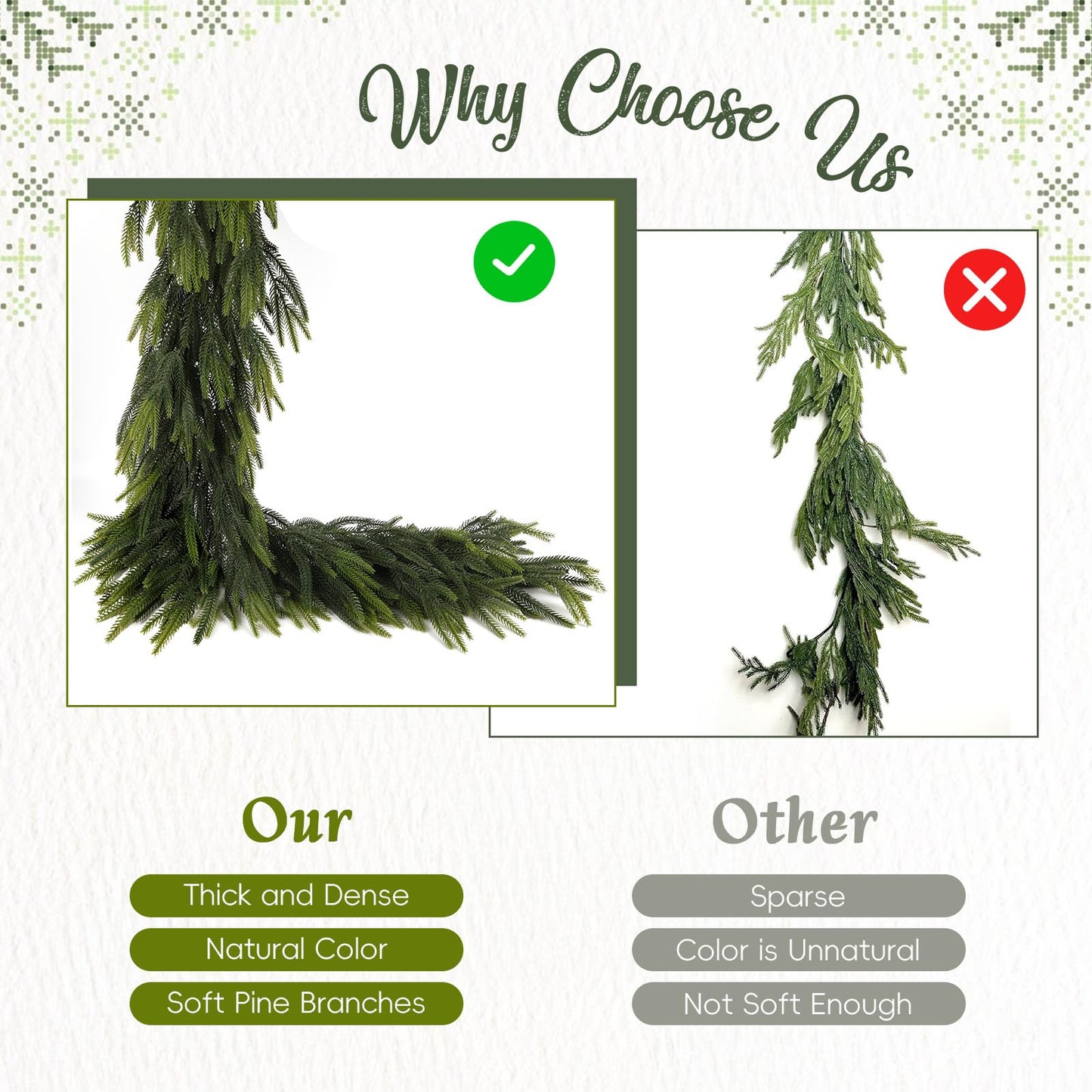 N&T NIETING 6FT Christmas Norfolk Pine Garland Real Touch Pine Artificial Faux Greenery Garlands Winter Christmas Garland for Table Mantle Fireplace Holiday Indoor Outdoor Xmas Decorations (1 Pcs)