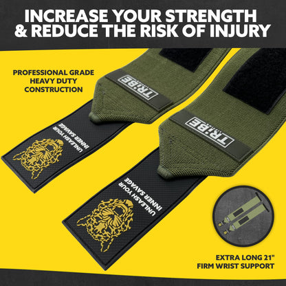 Tribe Lifting Wrist Wraps and Lifting Straps for Weightlifting - Heavy Duty Wrist Straps for Weightlifting Men - Gym Wrist Wraps for Bench Press, Deadlift Straps for Weight Lifting Accessories