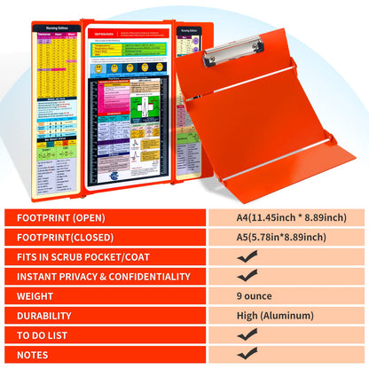 Nursing Clipboard with and Medical Edition Cheat Sheets 3 Layers Aluminum Foldable Nurse Clip Board Nursing Student Essentials - Foldable Clipboard Nursing Nursing School Essentials