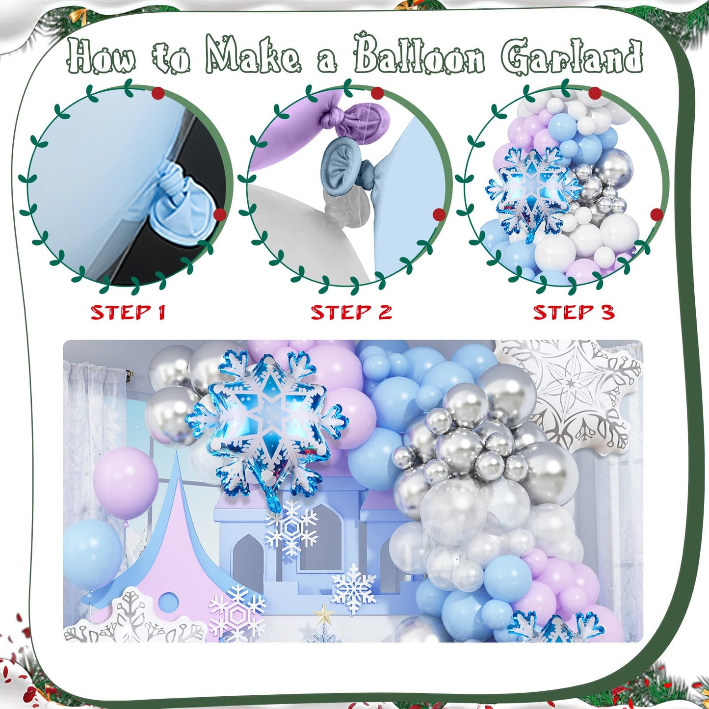 Winter Wonderland Balloon Arch Garland Kit, 141Pcs Pastel Purple Blue White Metallic Silver Winter Onderland Balloon Arch with Snow flake Foil Balloon for Women Birthday Party Christmas Decorations