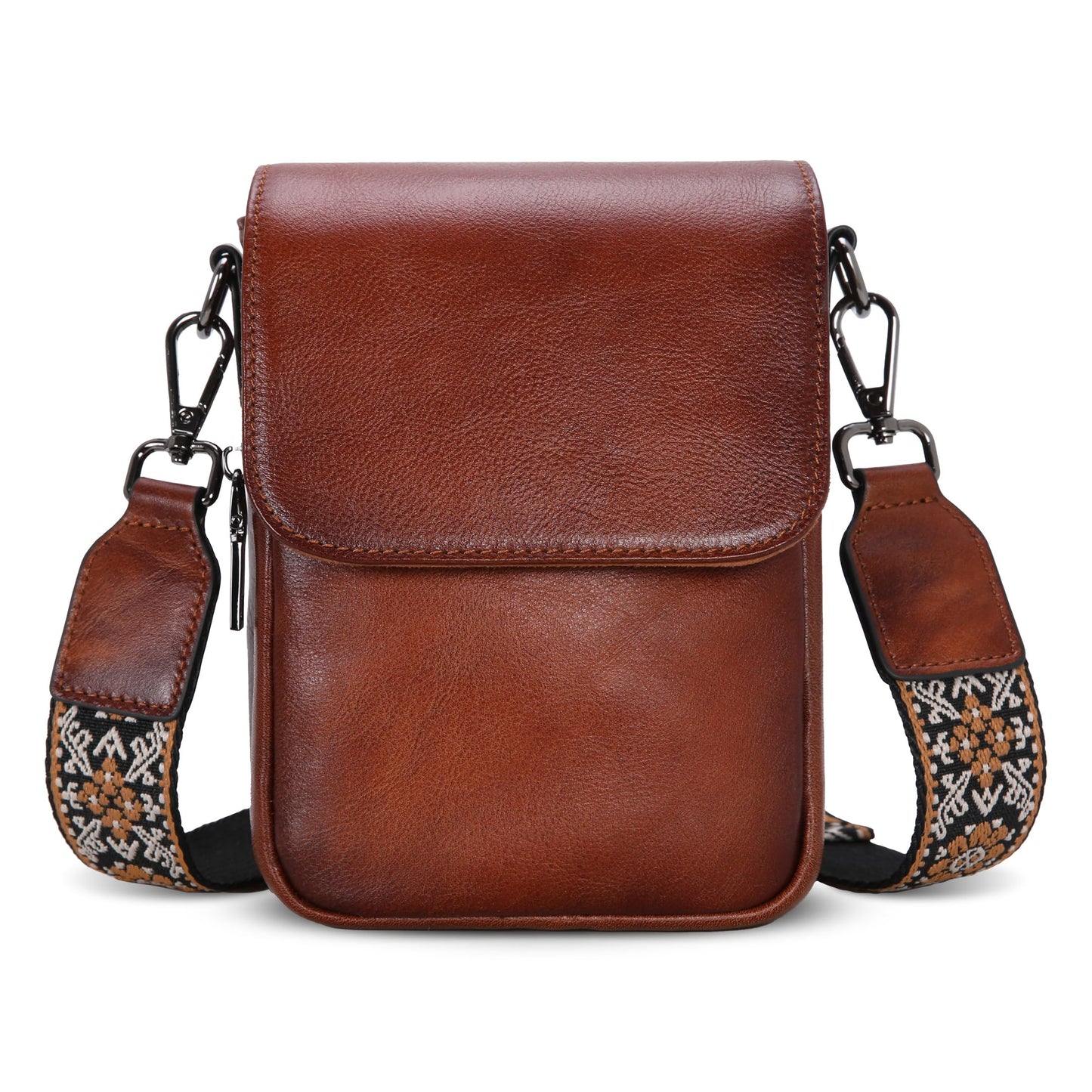 HESHE Leather Small Crossbody Bags for Women RFID Blocking Cell Phone Purse Anti-Theft Travel Bag with wide Straps (Brown)