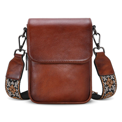HESHE Leather Small Crossbody Bags for Women RFID Blocking Cell Phone Purse Anti-Theft Travel Bag with wide Straps (Brown)