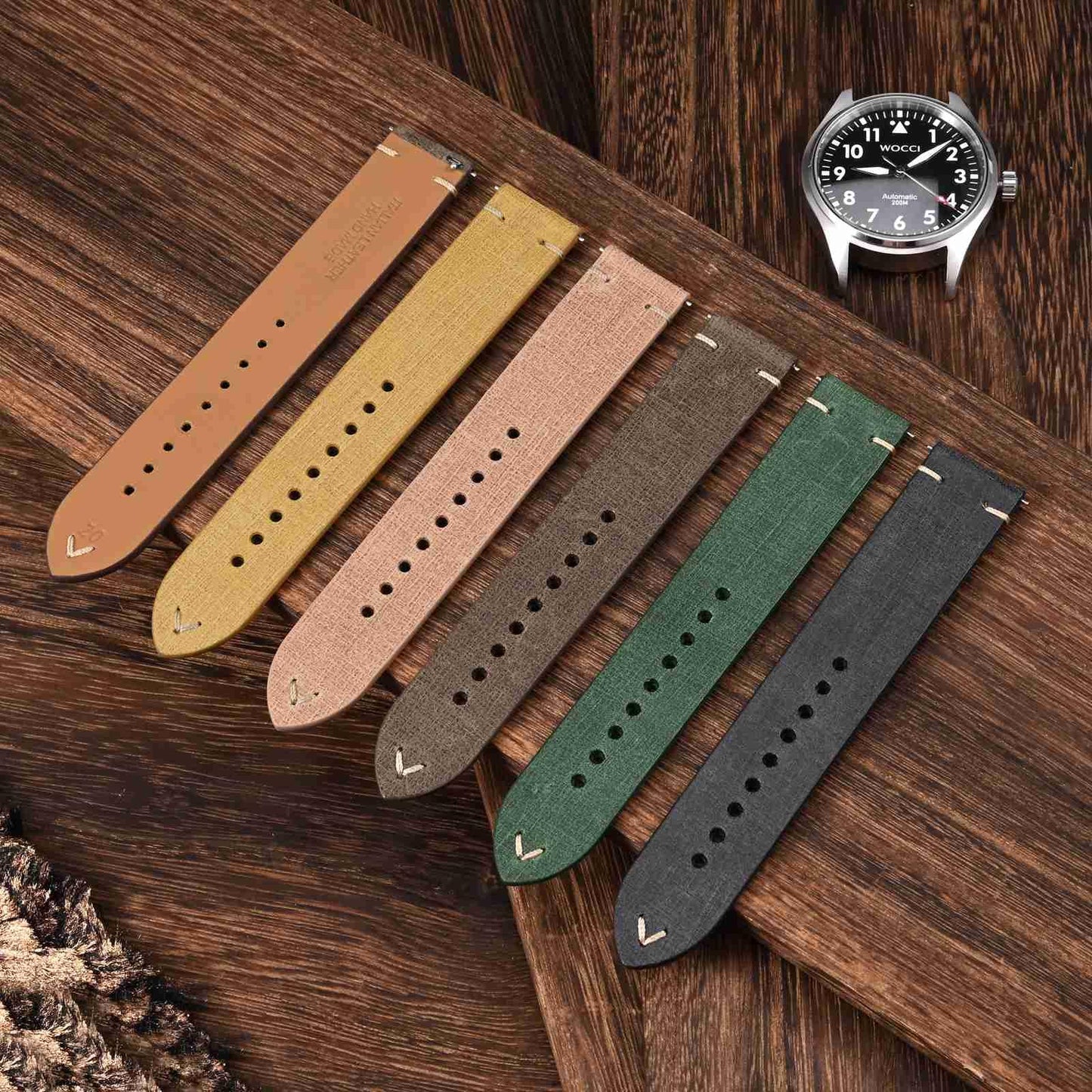 WOCCI 18mm Leather Watch Band, Full Grain Calfskin (Beige)