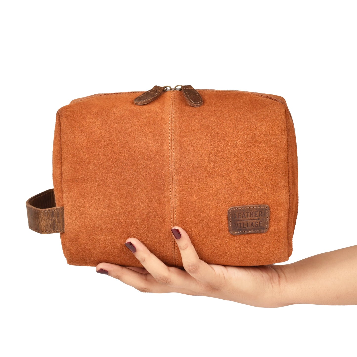 LEATHER VILLAGE Leather Travel Toiletry Bag for Men & Women - Large Capacity Dopp Kit for Shaving & Bathroom Organizer for Travel & Daily Use - Tan