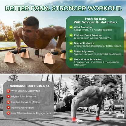 Wooden Parallettes Bars & Push Up Bars – Premium Handstand Training Push Up Handles, Non-Slip Calisthenics Equipment for Men & Women, Perfect Home Gym Fitness Tool for Strength & Balance, 23.5cm