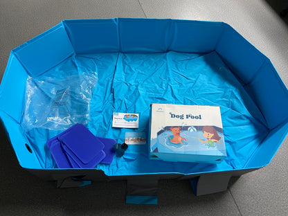 Peteast Foldable Dog Pool with Sturdy Square Design, Durable 82" Lx46 Wx12 D Extra Large Portable Pet Bathtub with Reinforced Sidewalls for Stability, Ideal for Indoor & Outdoor Use (Blue&Gray)