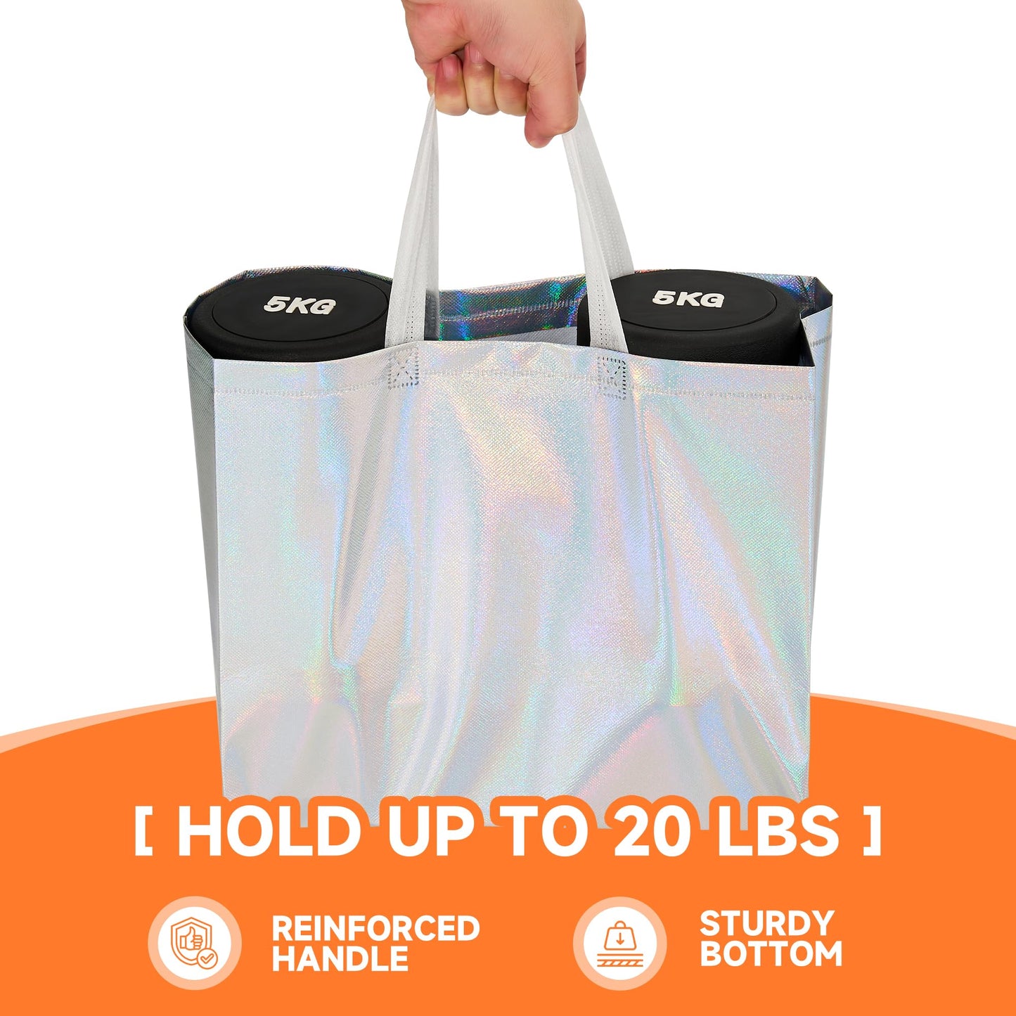 METAPRINT Large Reusable Gift Bags with Handles, 15 PCS Iridescent Party Favor Bags, 13x5x11 Inch Holographic Gift Bag Bulk for Birthday, Wedding, Goodie