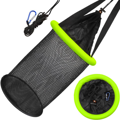 Dovesun 5 Gallons Floating Fishing Basket, Collapsible Fishing Net Portable Nylon-mesh | Coated Nylon Net Bait Storage Cage for Keeping Crayfish Minnows Leaches and Other Live Baits