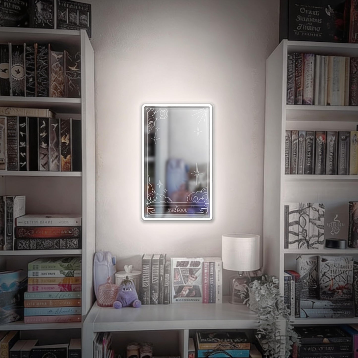 Kavaas Tarot Mirror Neon Sign - Cold White Mystical LED Neon Light for Occult Room Wall Decor, Witchy Art Spiritual Room Decor, Best Gifts for Fortune Teller, Tarot Enthusiast
