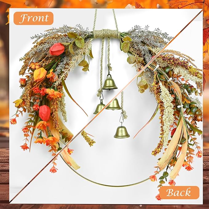 Fall Leaves Wreaths for Front Door Outside Fall Wreath with Colorful Mixed Leaves, Autumn Eucalyptus Artificial Wreath for Thanksgiving Front Door Window Home Wall Farmhouse Outdoor Indoor Décor