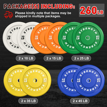 Rendpas Premium Color-Coded Rubber Bumper Plates Set - 2 Inch Noise Reducing Olympic Weight Plates for Cross Training (260LB)