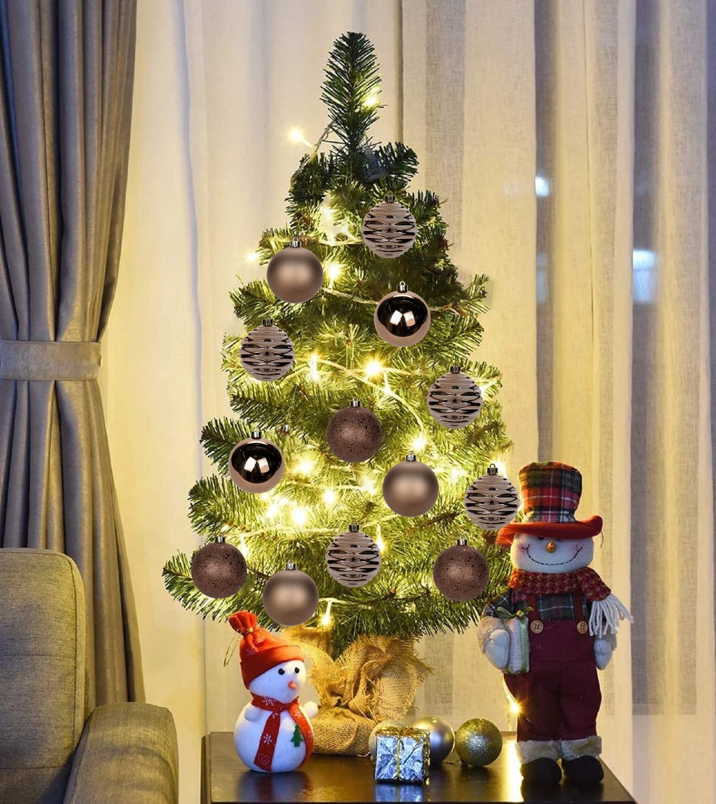 3.15" Christmas Ball Ornaments Brown 12 Pcs Shatterproof Christmas Tree Decorations Xmas Tree Medium Christmas Ornaments Balls with Hanging Loop for Halloween Wedding Holiday Party Wreath Home Decor