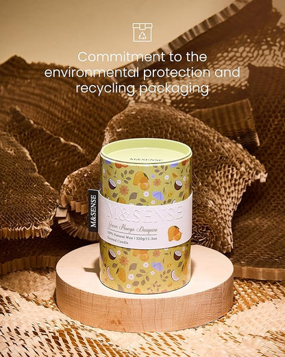 M&SENSE Green Mango Daiquiri Scented Candle, Medium Jar Candle 11.3oz Natural Soy Wax for Home Scented, Floral Candles Gift for Spring Holiday, Up to 70 Hours Burning Long-Lasting Fragrance