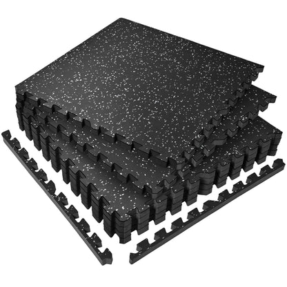 SUPERJARE 0.56'' Thick 6 Pcs 24 Sq Ft Rubber Top Exercise Equipment Mats, High Density EVA Foam Mats with Rubber Top, Interlocking Gym Flooring for Home Gym, Protective Workout Mat, Black/Grey