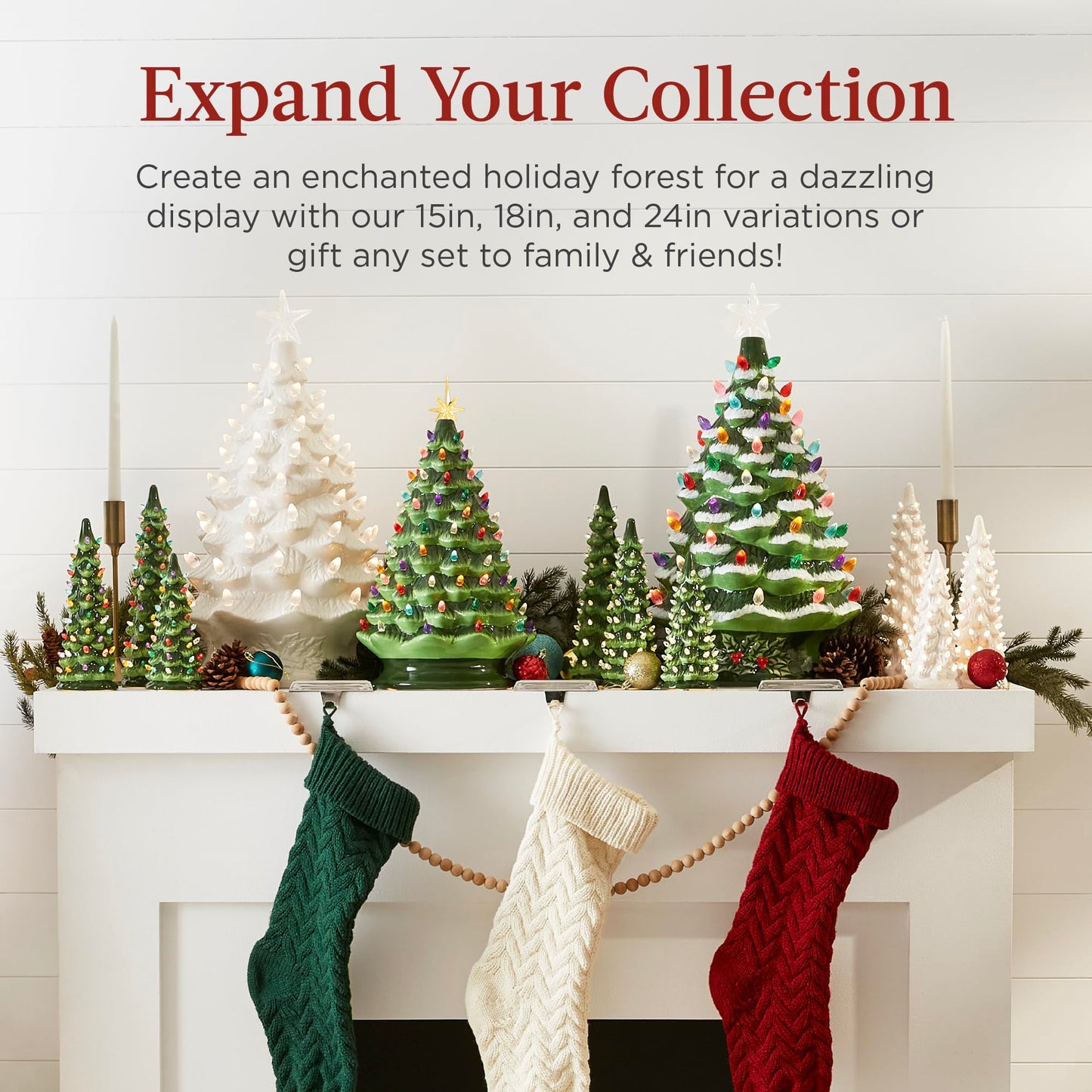 Best Choice Products Set of 3 Ceramic Christmas Trees, Pre-Lit Hand-Painted Tabletop Holiday Decoration w/Warm White Bulbs LED Lights – Green