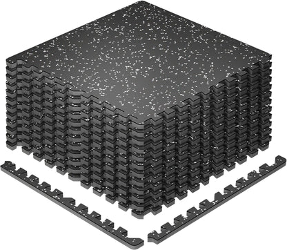 SUPERJARE 0.79'' Extra-Thick Exercise Equipment Mats, 12 Pcs 48 Sq Ft Rubber Top Floor Tiles with High Density EVA Foam, Interlocking Gym Flooring for Home Gym, Workout Mat, Black/Grey
