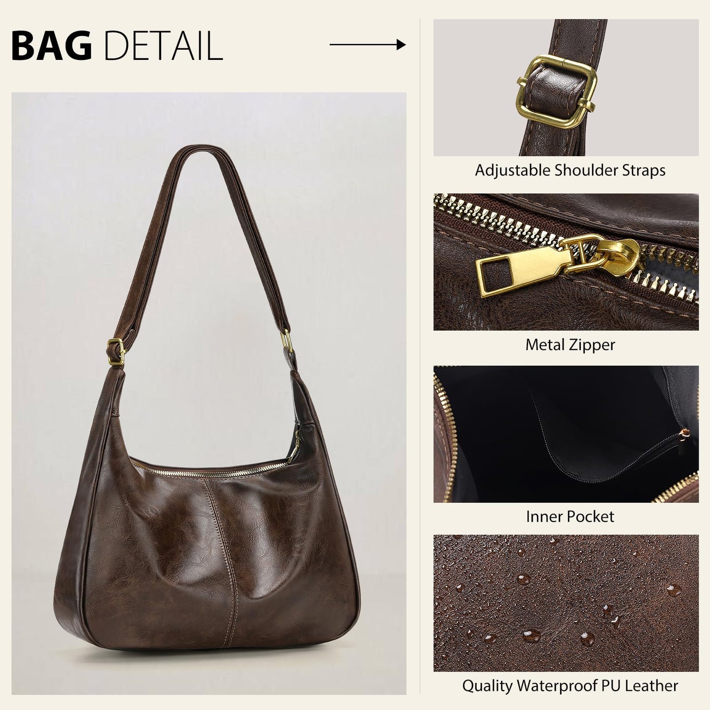 Sightor Hobo Bags for Women Leather Slouchy Bag Ultra Soft Vegan Purse Vintage Shoulder Bag Trendy Everyday Handbag (Coffee)