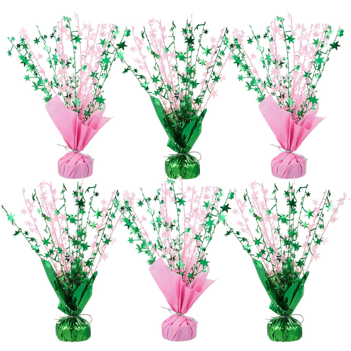 Geelin 6 Pack Pink and Green Witch Party Centerpieces, Metallic Foil Spray Star Table Decorations for Witch Princess Sorority Birthday Holiday and Fantasy Theme Celebrations