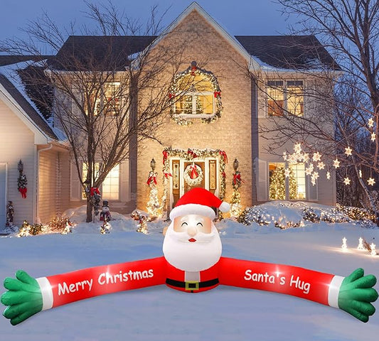 10FT Christmas Hugging Inflatable Santa Claus for Xmas Holiday Blow Up Weatherproof Outdoor Christmas Decorations for Garden Yard
