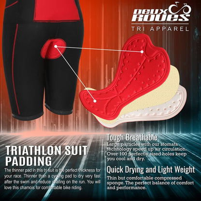 Deux Roues Youth Triathlon Suit Racing Tri Cycling Skin Suit Bike Swim Run - Bonus Race Bib Belt (Red, Youth 14)