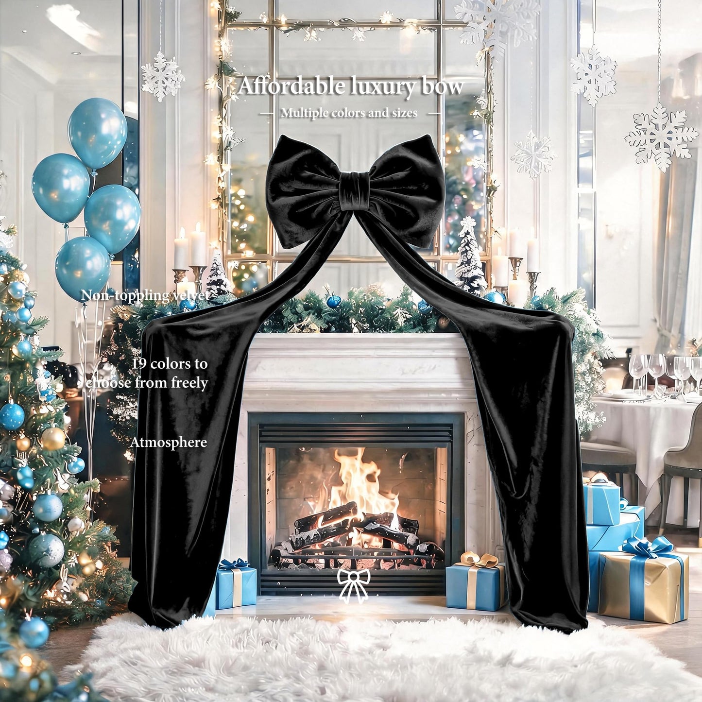 Big Black Velvet Bow Coquette Room Decor, 16x71 Inch Large Christmas Bows for Birthday Decorations, Christmas Tree Topper, Girl Room Decor, Bachelorette, Wedding, Baby Shower, Front Door, Wreath