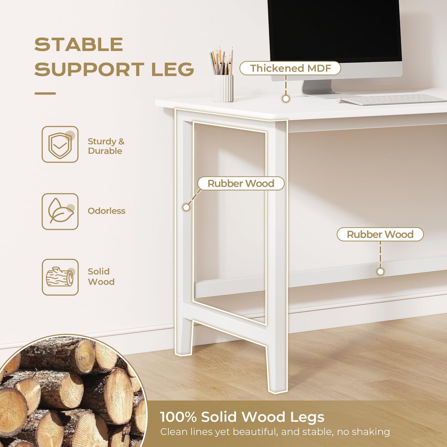 IOTXY Reversible L-Shaped Office Desk - 53" Modern Corner Computer Table with Storage Shelves, Solid Wood Legs, Home Writing & Study Workstation, White
