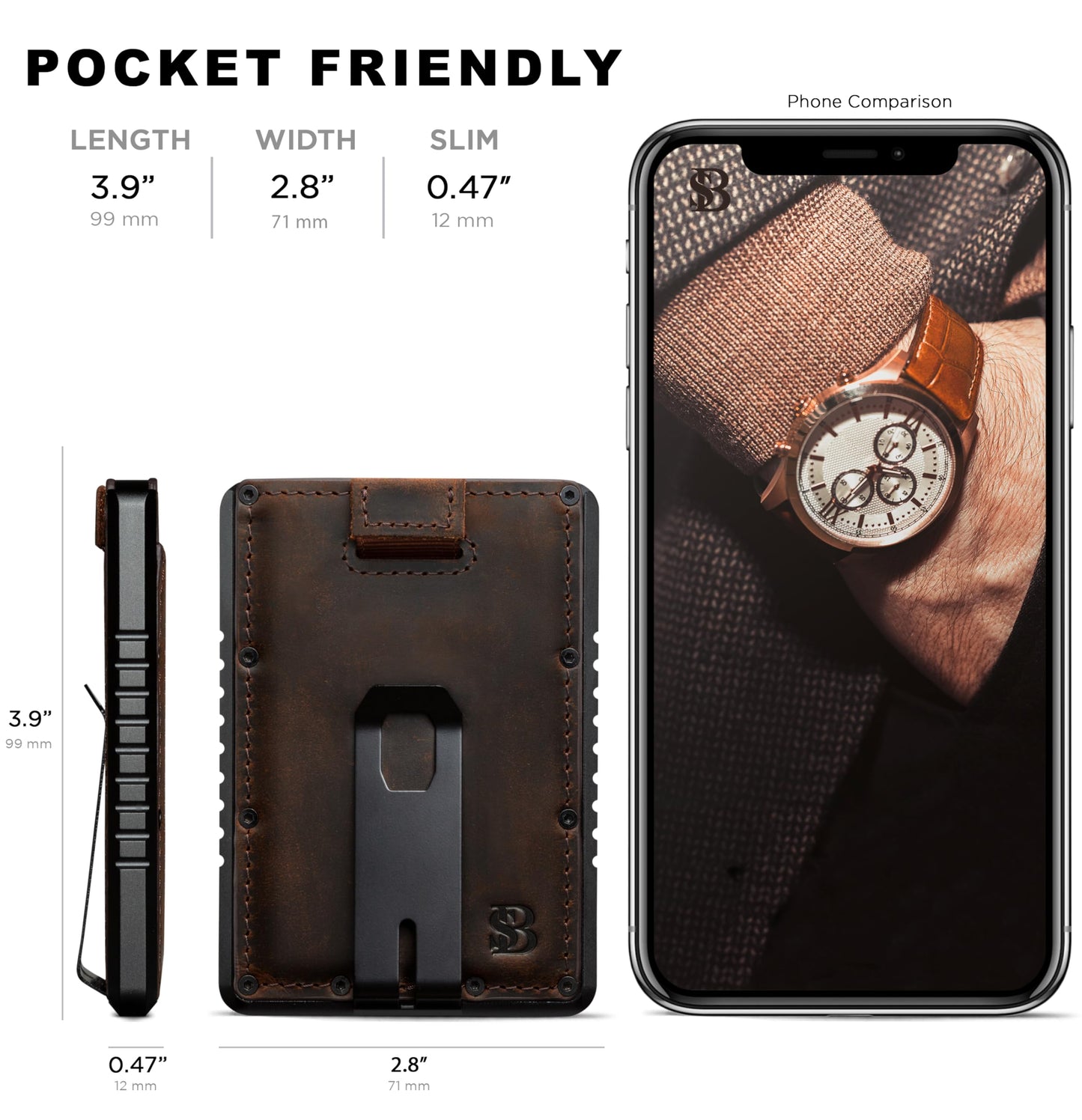 SERMAN BRANDS Metal Wallet - Slim RFID Blocking Wallet for Men with Money Clip - Metal Minimalist Front Pocket Wallet - Thin and Compact – Full Grain Leather Card Holder for Men - Texas Brown Raptor