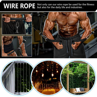 Favuit Fitness Pulley Cable, Gym Replacement Cable, Heavy Duty Steel Wire Rope, Black, 59in