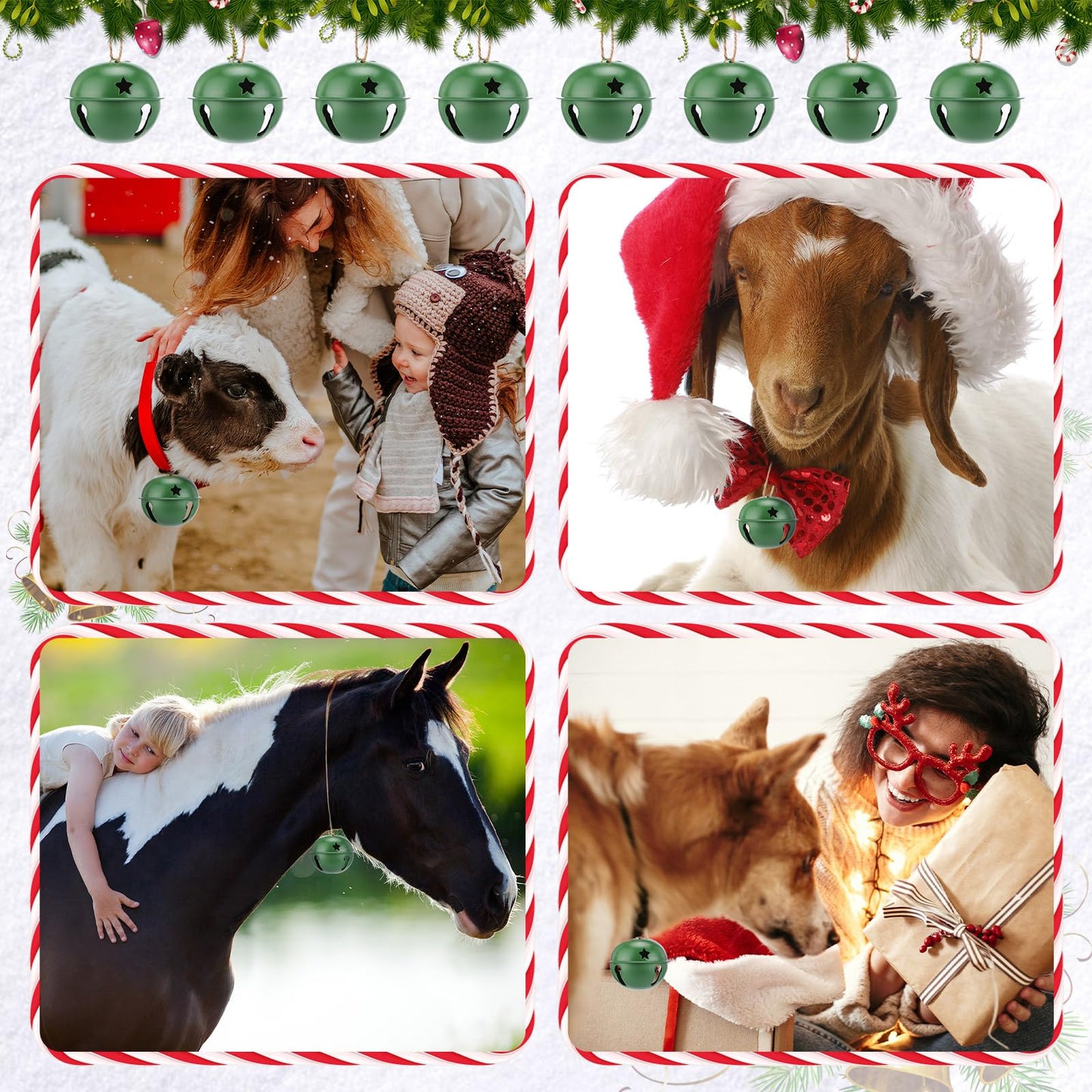 Zhengmy 8 Pcs Jumbo 3.15'' Christmas Star Cutouts Bells for Craft Large Bells Xmas Ornament Christmas Tree Decor (Green)