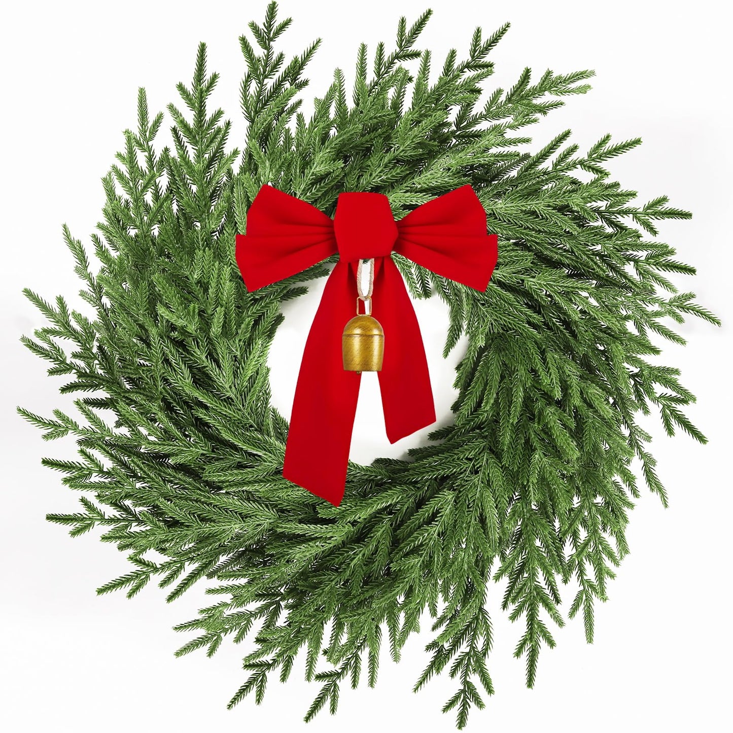 AMORISE 26" Christmas Wreath for Front Door, Artificial Wreath with Bow and Bell,Real Touch Pine Winter Wreath Christmas Decoration for Porch,Window,Wall,Thanksgiving Day Harvest Festival