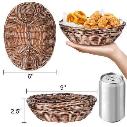 Yesland 16 Pcs Plastic Oval Basket for Gifts Empty, Small Bread Basket Food Storage Baskets with Clear Gift Bags and Colorful Pull Bows, 9 X 6 X 2.5 Inches Bin for Kitchen Restaurant Christmas