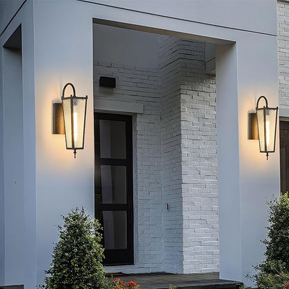 Outdoor Wall Light, Black Metal Sconce, 17.1in Exterior Waterproof Lantern with Clear Glass, Farmhouse Porch Wall Mount Lighting for Garage, Patio, Front Door