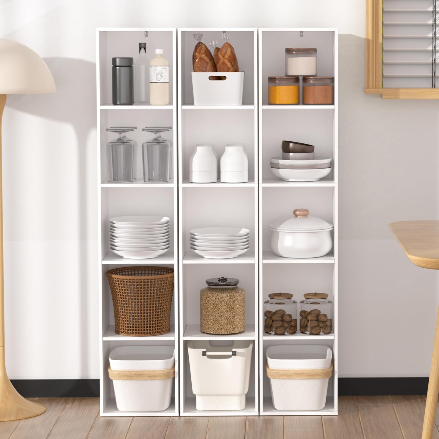 NewBeth Cube Bookshelf, 5 Cube Storage Organizer, Freestanding 5 Tier Open Display Shelf with Eco-Friendly Melamine Surface for Home Office, Bedroom, Living Room, Study, White