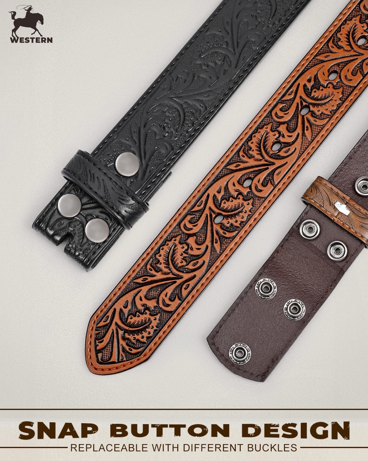 BELTROAD 2 Pack Western Leather Belt Strap for Men Women Cowboy Cowgirl Leather Mens Belts for Jeans Men's Birthday Gifts Belt without Buckle