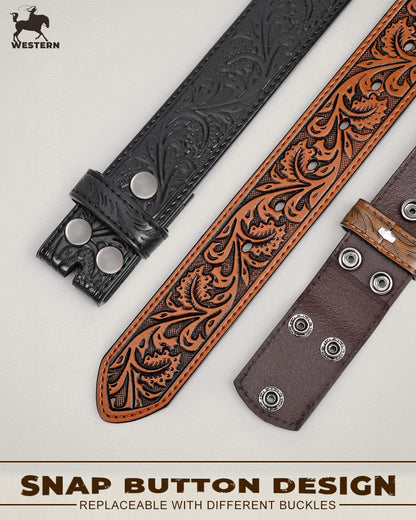 BELTROAD 2 Pack Western Leather Belt Strap for Men Women Cowboy Cowgirl Leather Mens Belts for Jeans Men's Birthday Gifts Belt without Buckle