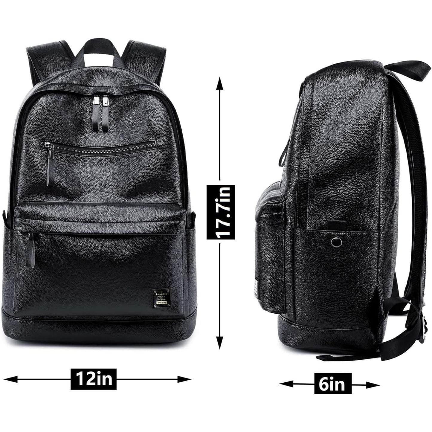 weiatas Black Leather Laptop Backpack for Men Women Work Travel, College School Backpack Casual Daypack fits 15.6 Inch