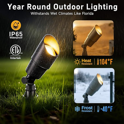 Gardenreet Brass Landscape Lighting - Outdoor Low Voltage Spotlights LED, 12V Wired Uplights, Waterproof Spot Lights Antique Bronze for Outside Trees Without MR16 Bulb (4 Pack)