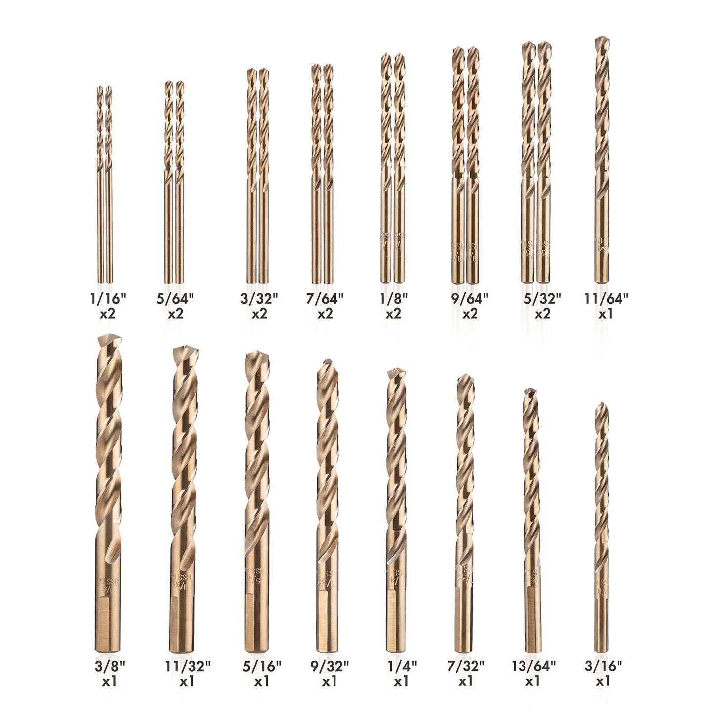 AMOOLO Cobalt Drill Bit Set 23Pcs (1/16"-3/8"), M35 High Speed Steel Metal Drill Bits Jobber Length for Hardened Metal, Stainless Steel, Cast Iron, Plastic and Wood