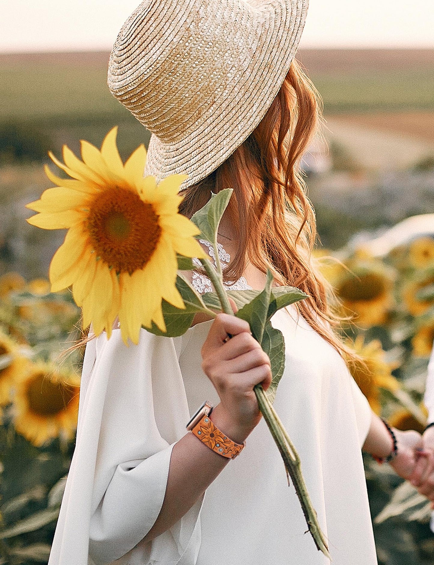 Minyee Leather Band Compatible with Apple Watch Band 41/40/38/44/45/46/49/42mm Women, Boho Western Embossed Sunflower Floral Designer Leather Strap for iWatch Series 11 10 9 8 7 6 5 4 SE/Ultra 3 2 1